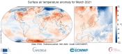Temperature u ožujku blizu prosjeka u Europi; hladnoća nad sjevernim Sibirom