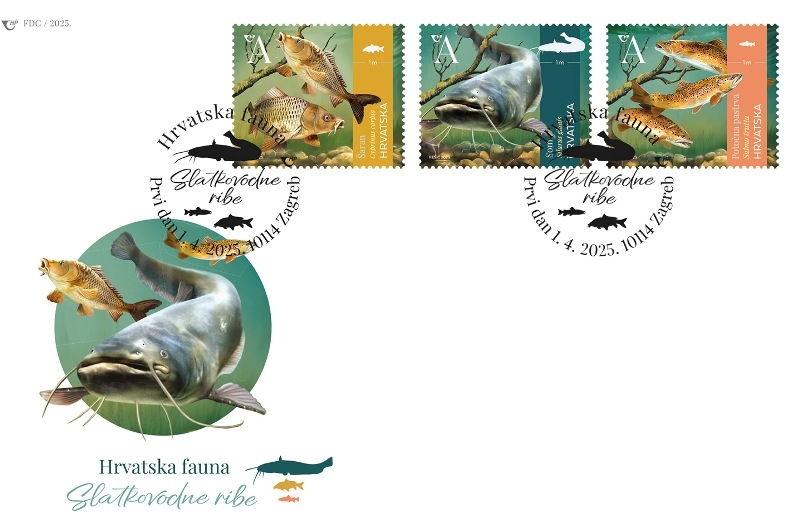 Nove prigodne marke iz serije „Hrvatska fauna“  - pastrva, šaran i som na poštanskim markama