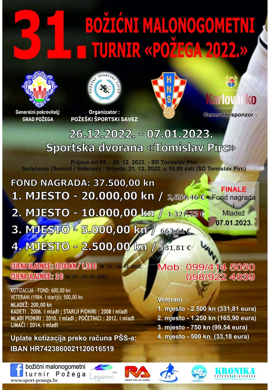Počele prijave za nastup na 31. Božićnom malonogometnom turniru "Požega 2022"