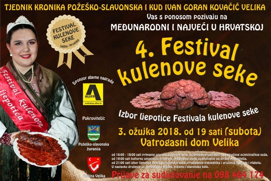 Posljednji poziv svim proizvođačima kulenove seke da donesu danas poslije podne svoje uzorke na ocjenjivanje kvalitete