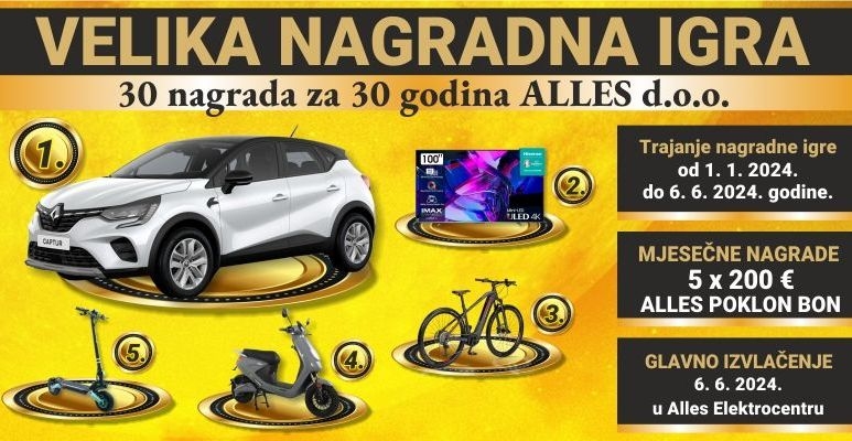 Povodom 30-tog rođendana. „30 nagrada za 30 godina Alles“ i izvlačenje nagrada Alles - Putovanje kroz 30 godina uspjeha!