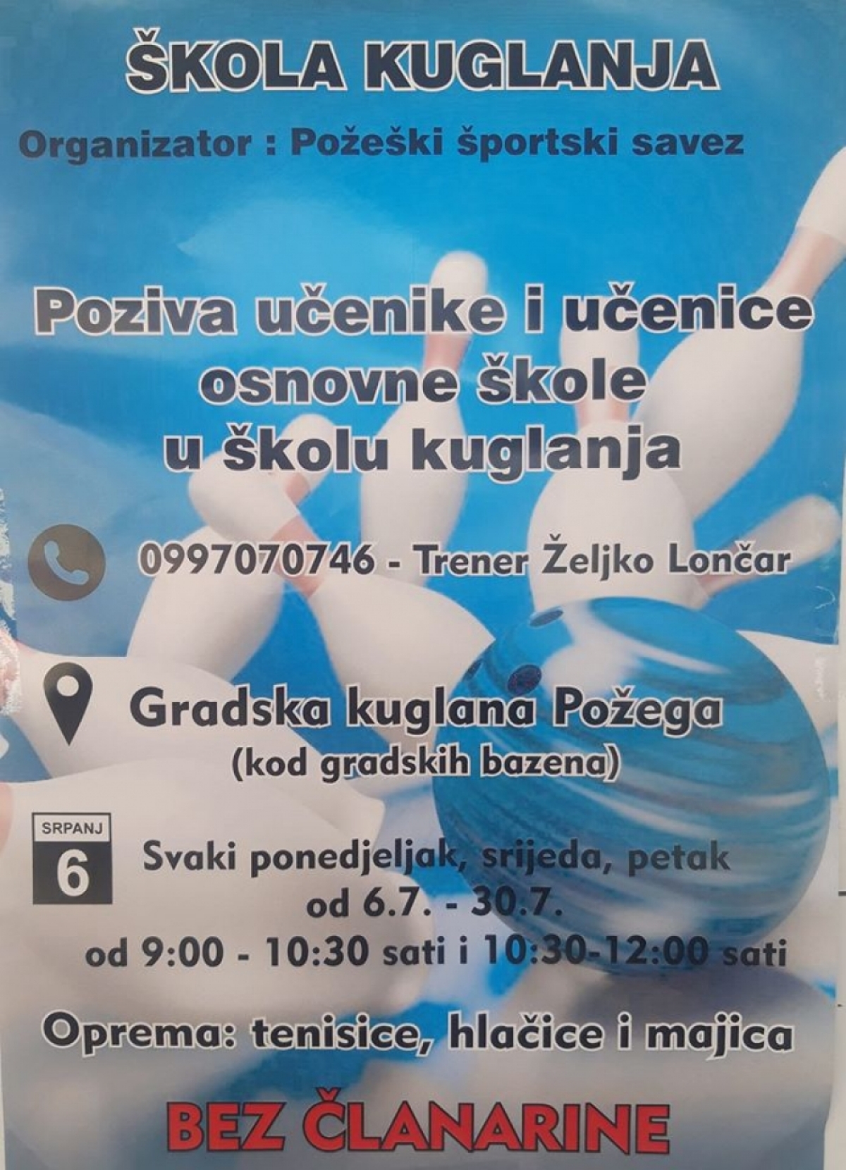 S radom počela besplatna Škola kuglanja Požeškog športskog saveza