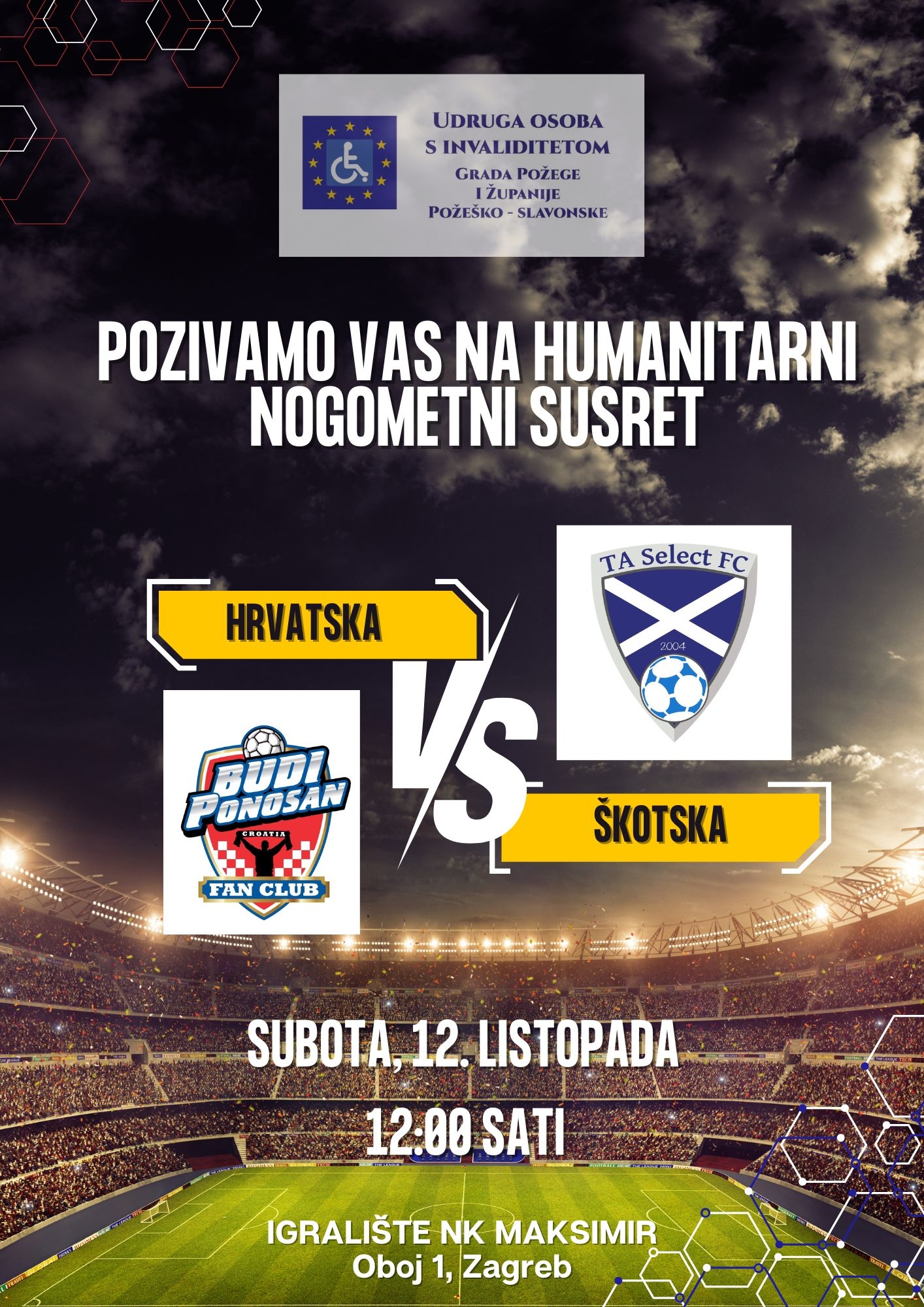 U subotu se održava Humanitarna utakmica između navijača hrvatske i škotske reprezentacije za prikupljanje sredstava za nabavku kombi vozila prilagođenog osobama s invaliditetom
