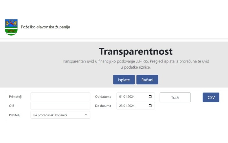U svakom trenutku dostupan pregled isplata iz proračuna Požeško-slavonske županije
