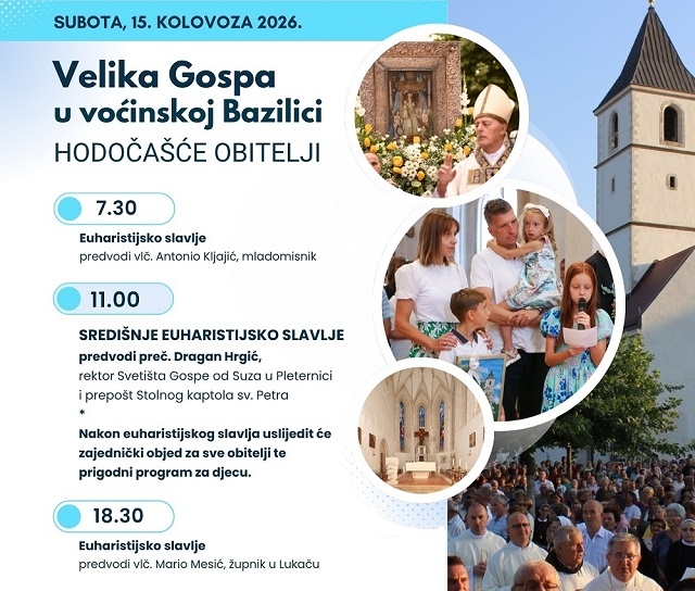 Velika Gospa u Voćinu: Hodočašće obitelji s brojnom djecom i središnje euharistijsko slavlje