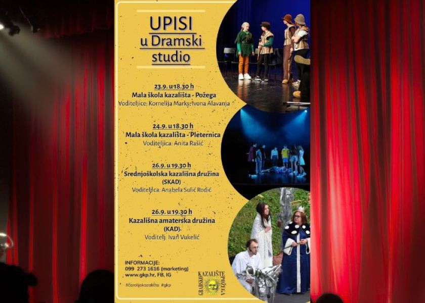 Gradsko kazalište Požega otvara upise u dramske studije za djecu, srednjoškolce i odrasle