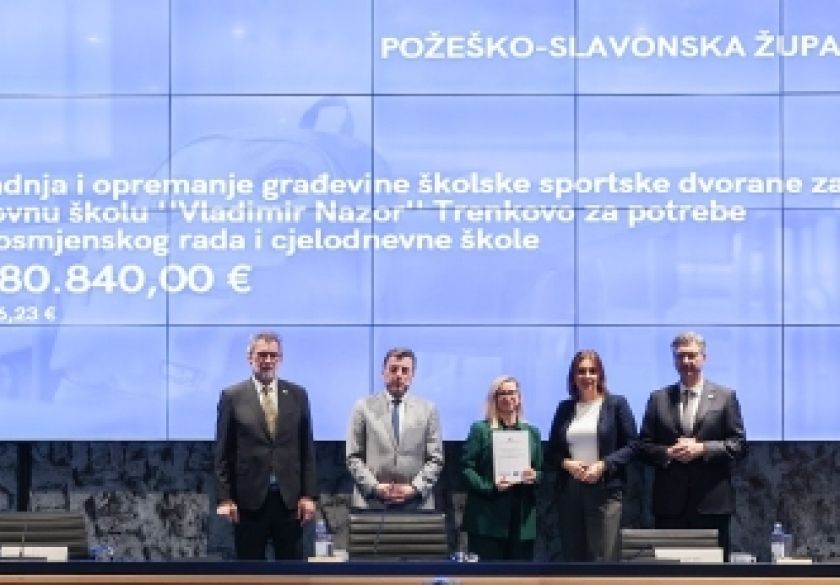 Požeško-slavonskoj županiji uručen ugovor za izgradnju sportske dvorane u Trenkovu vrijedne 900 tisuća eura