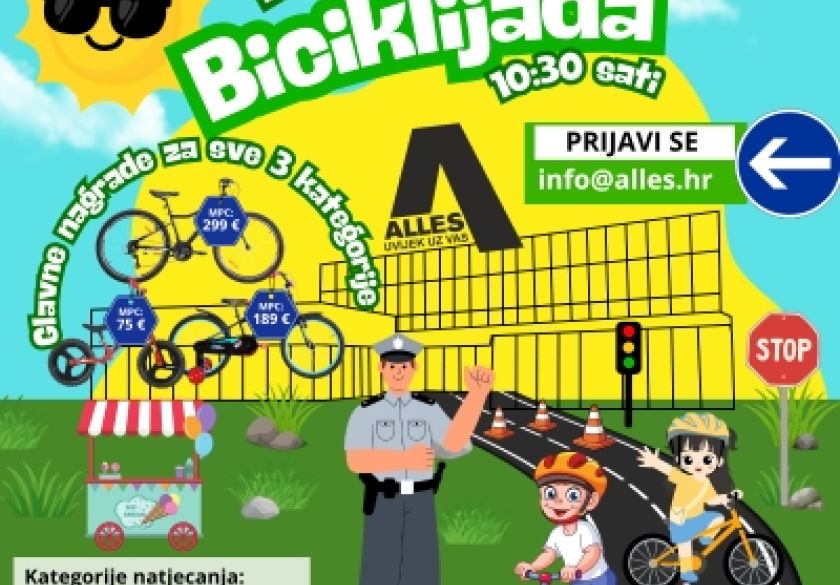 Alles dječja biciklijada sportsko-edukativni događaj namijenjen djeci i obiteljima 16. svibnja vas očekuje s nagradama
