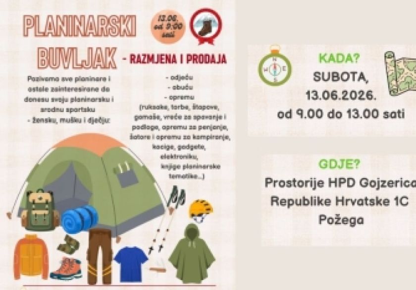 Gojzerice organiziraju Planinarski buvljak: Poziv svim planinarima i ostalim zainteresiranima