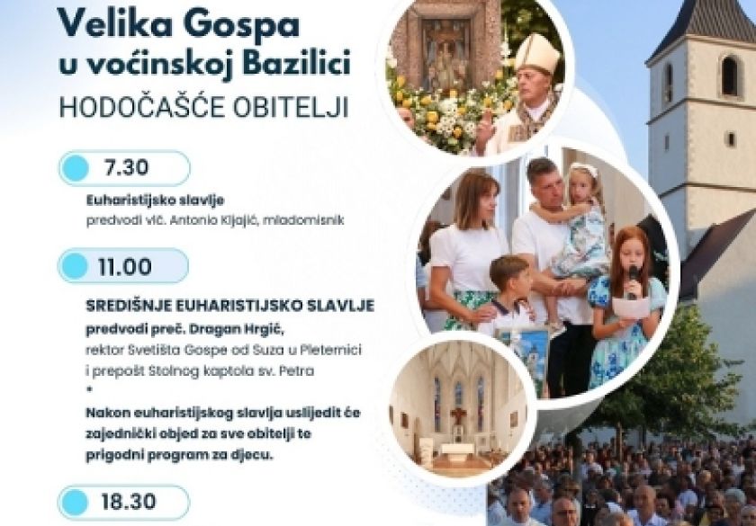 Velika Gospa u Voćinu: Hodočašće obitelji s brojnom djecom i središnje euharistijsko slavlje