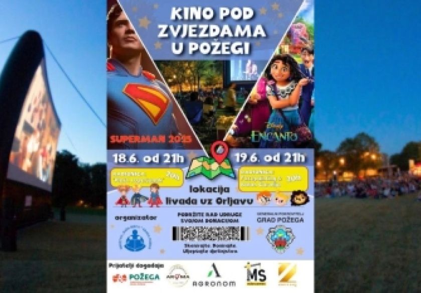 Kino pod zvijezdama vraća se u Požegu: Superman i Encanto na velikom platnu uz Orljavu