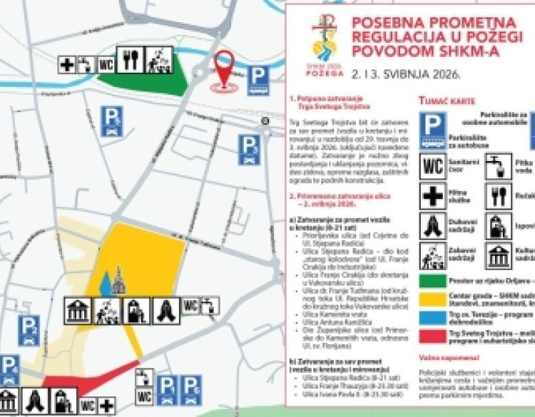 Posebna prometna regulacija u gradu Požegi povodom velikog skupa SHKM-a za vikend 2. i 3. svibnja