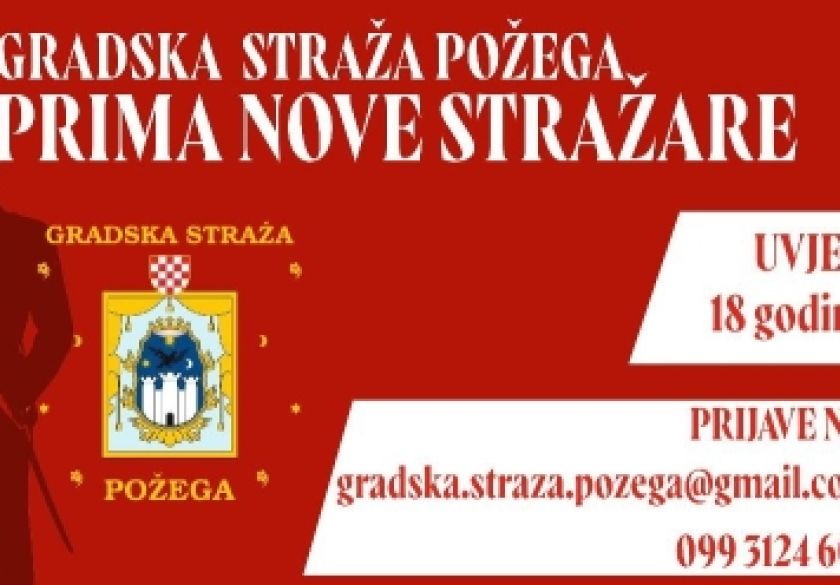 Postani stražar u sastavu Gradske straže Požega - stariji od 18 godina iz Požege prijavite se