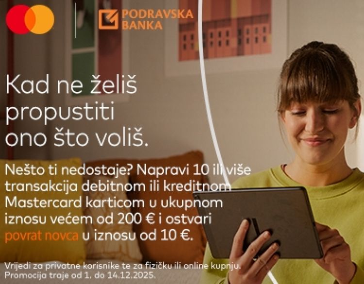 Ovih blagdana kupujte s Mastercard karticom Podravske banke i osvojite povrat novca!