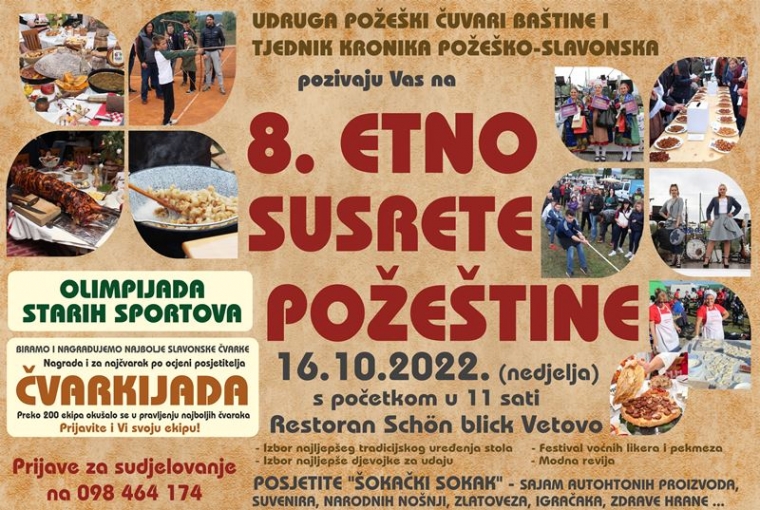 8. Etno susreti baštine i ljepote, nošnje, pjesme i plesa uz ukusne i prve ovogodišnje slavonske čvarke