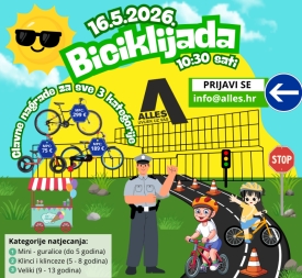 Alles dječja biciklijada sportsko-edukativni događaj namijenjen djeci i obiteljima 16. svibnja vas očekuje s nagradama