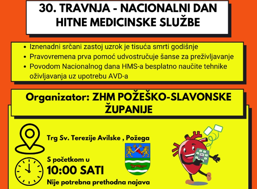 Uz svoj Nacionalni dan Hitna medicinska služba educira građane o hitnim postupcima na Trgu sv. Terezije u Požegi