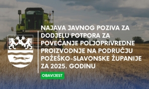 Objavljen Javni poziv za dodjelu potpora za povećanje poljoprivredne proizvodnje na području županije za 2025. godinu