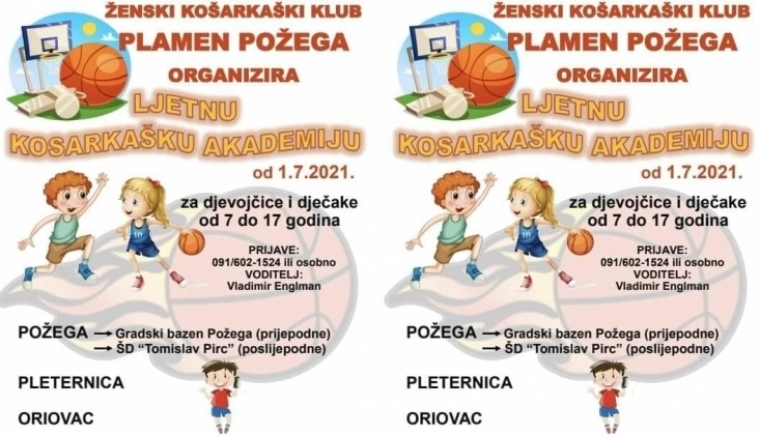 Ženski košarkaški klub "Plamen" Požega organizira besplatnu ljetnu košarkašku akademiju