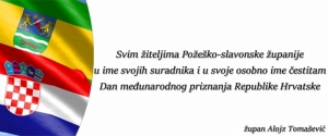 Čestitka povodom 29. obljetnice međunarodnog priznanja i 23. obljetnice mirne reintegracije hrvatskog Podunavlja