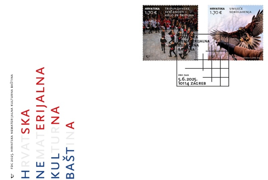 Kolo svetog Tripuna i sokolarenje na poštanskim markama iz serije Hrvatska nematerijalna kulturna baština